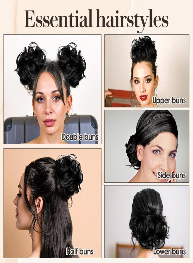 Bremorou Messy Bun Hair Piece, Fake Hair Bun Messy Scrunchies Wavy Curly Chignon Ponytail Extensions Synthetic Thick Tousled Updo Thick Updo Hairpiece For Daily Wear Real Ponytail Extension(Black) - Image 4